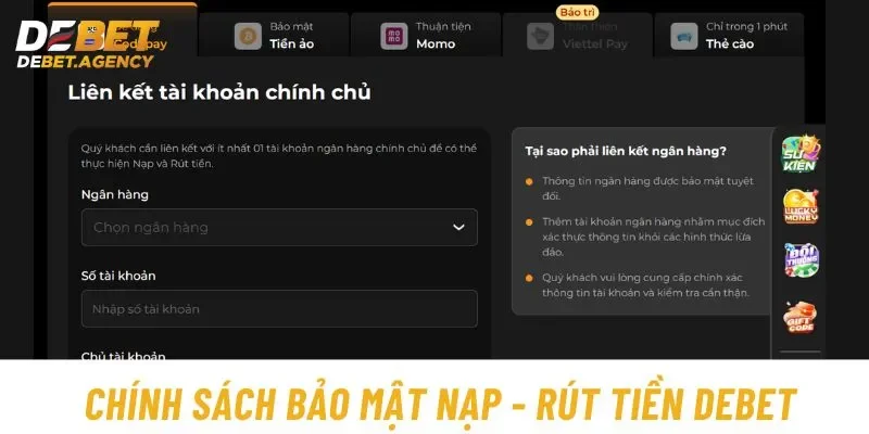 Quy định bảo mật đối với giao dịch nạp - rút tiền Debet