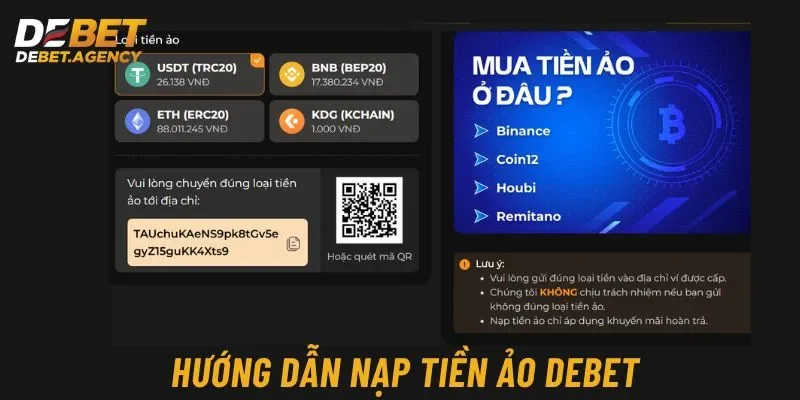 Các bước nạp tiền bằng tiền ảo tại Debet đơn giản