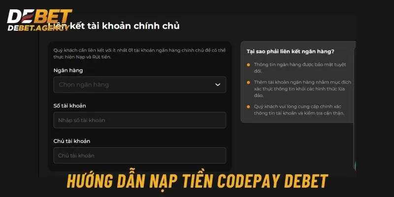 4 thao tác nạp tiền code pay tại Debet nhanh chóng