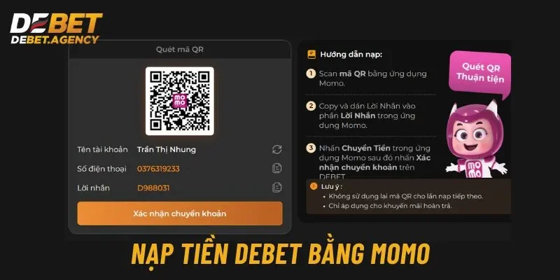 Những bước giao dịch nạp tiền vào Debet bằng Momo