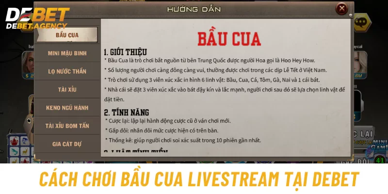 Cách chơi bầu cua livestream tại Debet