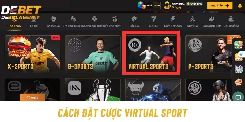 Cách đặt cược virtual sport tại nhà cái Debet