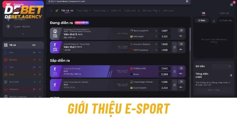 Giới thiệu đôi nét về sảnh thể thao E-sport tại Debet