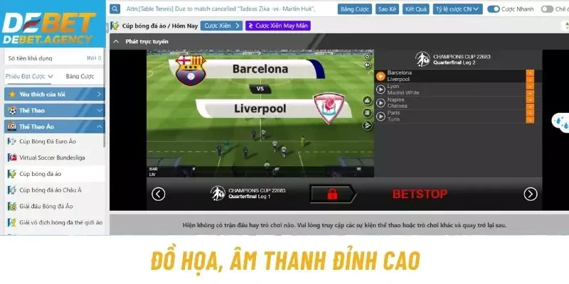 Sảnh virtual sport tại Debet đồ họa âm thanh đỉnh cao, chân thật